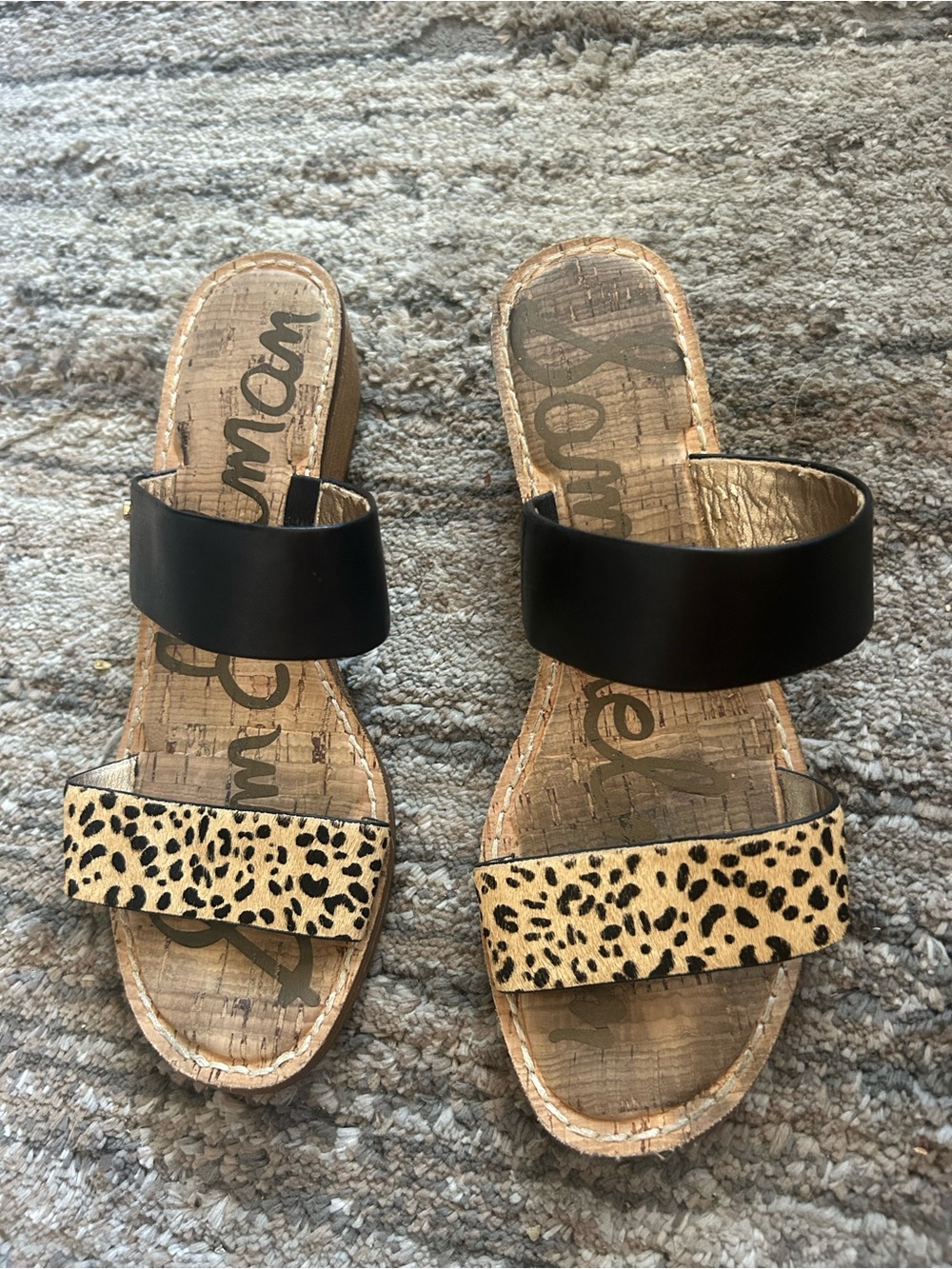 Sam Edelman Black and Leopard Slide Sandals